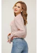 Bluza dama eleganta Fofy roz cu imprimeu argintiu si esarfa innodata
