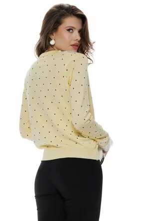 Bluza dama eleganta galben cu buline din vascoza premium cu contururi din dantela si nasturi perla