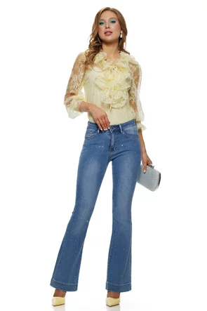 Bluza dama eleganta galbena din dantela premium cu jabou si maiou