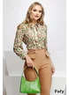 Bluza dama eleganta imprimeu floral verde cu esarfa innodata