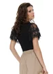Bluza dama eleganta neagra din bumbac cu maneci din dantela premium 