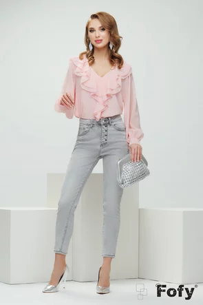 Bluza dama eleganta roz cu anchior si jabou spiralat 