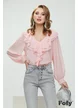 Bluza dama eleganta roz cu anchior si jabou spiralat 