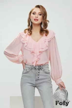 Bluza dama eleganta roz cu anchior si jabou spiralat 