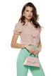 Bluza dama eleganta roz cu imprimeu argintiu Fofy cu jabou detasabil  si maneca scurta