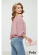 Bluza dama eleganta roz cu imprimeu floral elastic in talie decolteu pe umeri