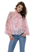 Bluza dama eleganta roz din dantela premium de bumbac cu mansete late esarfa si terminatii ondulate