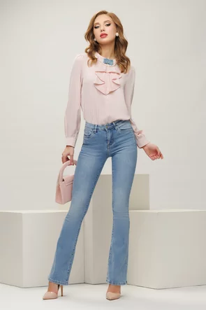 Bluza dama eleganta roz din voal premium cu jabou pliat si colier de perle