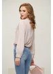Bluza dama eleganta roz din voal premium cu jabou pliat si colier de perle