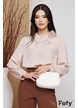 Bluza dama eleganta roz din voal premium cu pliuri colier de perle si floare detasabila