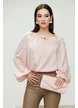 Bluza dama eleganta roz satinata cu decupaje sofisticate si aplicatii de margele