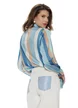 Bluza dama eleganta satinata cu dungi late in nuante de albastru