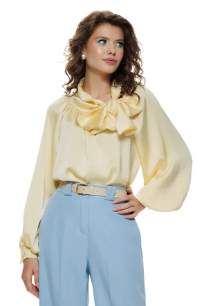 Bluza dama eleganta satinata galbena cu guler retro si funda