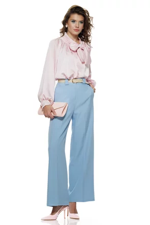 Bluza dama eleganta satinata roz cu guler retro si funda