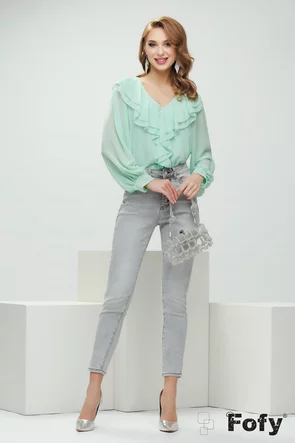 Bluza dama eleganta verde menta cu anchior si jabou spiralat 