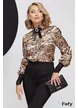 Bluză dama Fofy elegantă satinata animalprint cu mansete din dantela si brosa
