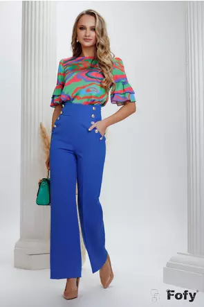 Bluză dama Fofy imprimeu multicolor cu volane la maneca