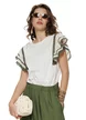 Bluza dama ivoire din bumbac premium maneci brodate cu contur olive