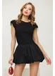 Bluza dama neagra din bumbac premium cu umeri buretati si epoleti din perle cristale si margele