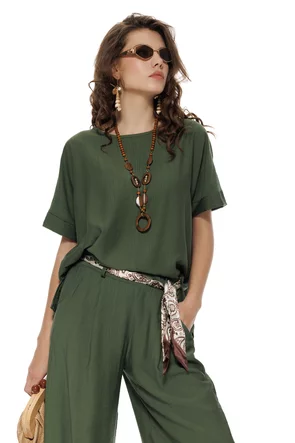 Bluza dama premium din vascoza racoroasa olive colier bohemian 
