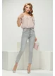 Bluza dama roz din voal premium cu aplicatii de strasuri pe umeri si maneci bufante