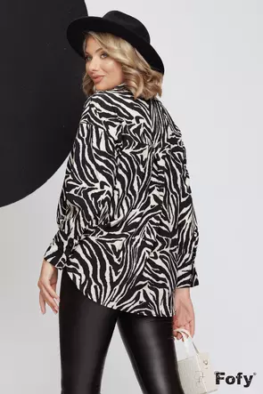 Bluza dama stil camasa din voal fin imprimeu zebra