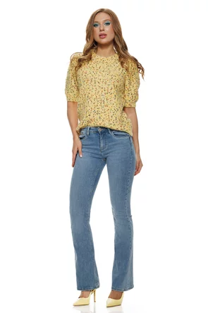 Bluza dama tricotata galben premium cu buline multicolore 3D