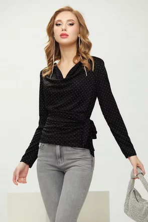 Bluza de ocazie cu decolteu lasat din lycra negra cu strasuri argintii si funda