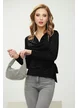 Bluza de ocazie cu decolteu lasat din lycra negra cu strasuri argintii si funda