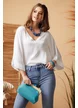 Bluza de vara alba din matase satinata de vascoza cu anchior