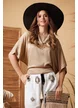 Bluza de vara bej din matase satinata de vascoza maneca fluture