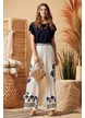 Bluza de vara bleumarin din lyocel organic cu volane si colier boho de lemn
