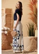 Bluza de vara bleumarin din lyocel organic cu volane si colier boho de lemn