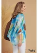 Bluza de vara din matase diafana imprimeu aquarelle turcoaz