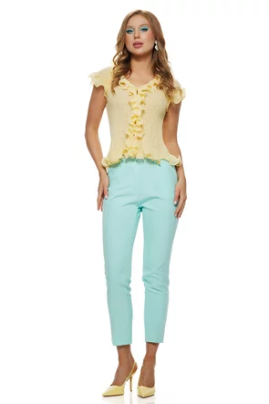 Bluza eleganta din tricot premium galben cu volane spiralate