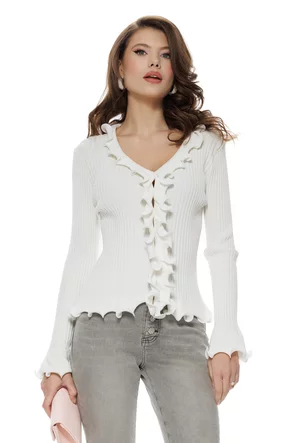 Bluza eleganta din vascoza premium alb cu volane spiralate