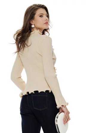 Bluza eleganta din vascoza premium bej cu volane spiralate