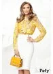 Bluza Fofy dama eleganta cu funda maxi imprimeu geometric tonuri de galben