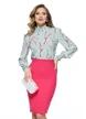 Bluza Fofy dama turcoaz eleganta imprimeu flori de cires mansete late incretite