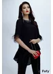 Bluză Fofy dama eleganta de seara din voal negru asimetrica cu pene la maneci si colier cu strasuri
