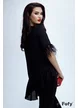 Bluză Fofy dama eleganta de seara din voal negru asimetrica cu pene la maneci si colier cu strasuri