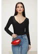 Body dama elegant decoltat cu aplicatii de strasuri