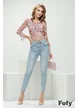 Body dama elegant din tul roz cu imprimeu floral cu fronseuri spectaculoase