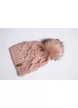 Caciula tricotata groasa roz cu ciucure din blana ecologica