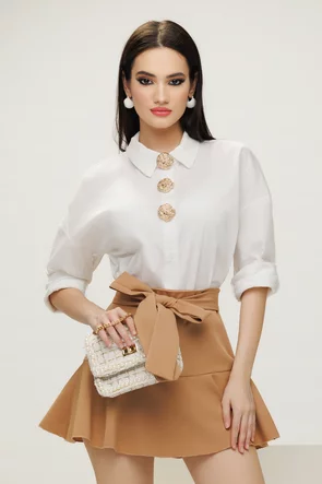 Camasa dama alba eleganta 100% bumbac cu nasturi maxi sofisticati 