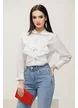 Camasa dama alba eleganta cu jabou plisat si funda din bumbac 100%