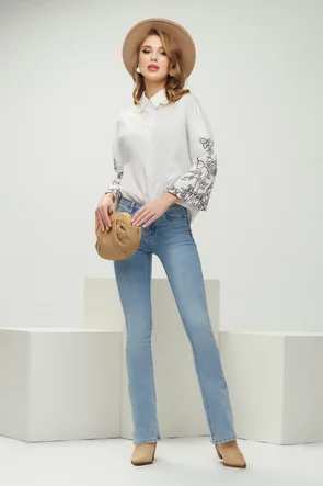 Camasa dama alba eleganta din bumbac 100% brodata pe maneci cu margele