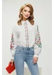 Camasa dama alba traditionala din bumbac 100% cu broderie florala multicolora