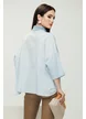 Camasa dama casual premium din bumbac bleu cu insertii de blug si cristale
