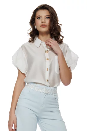 Camasa dama diafana premium din organza de vascoza alba cu nasturi estivali diferiti